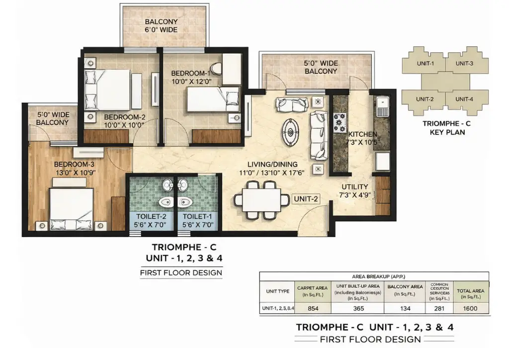 4 BHK &ndash; 2,875 sq.ft.