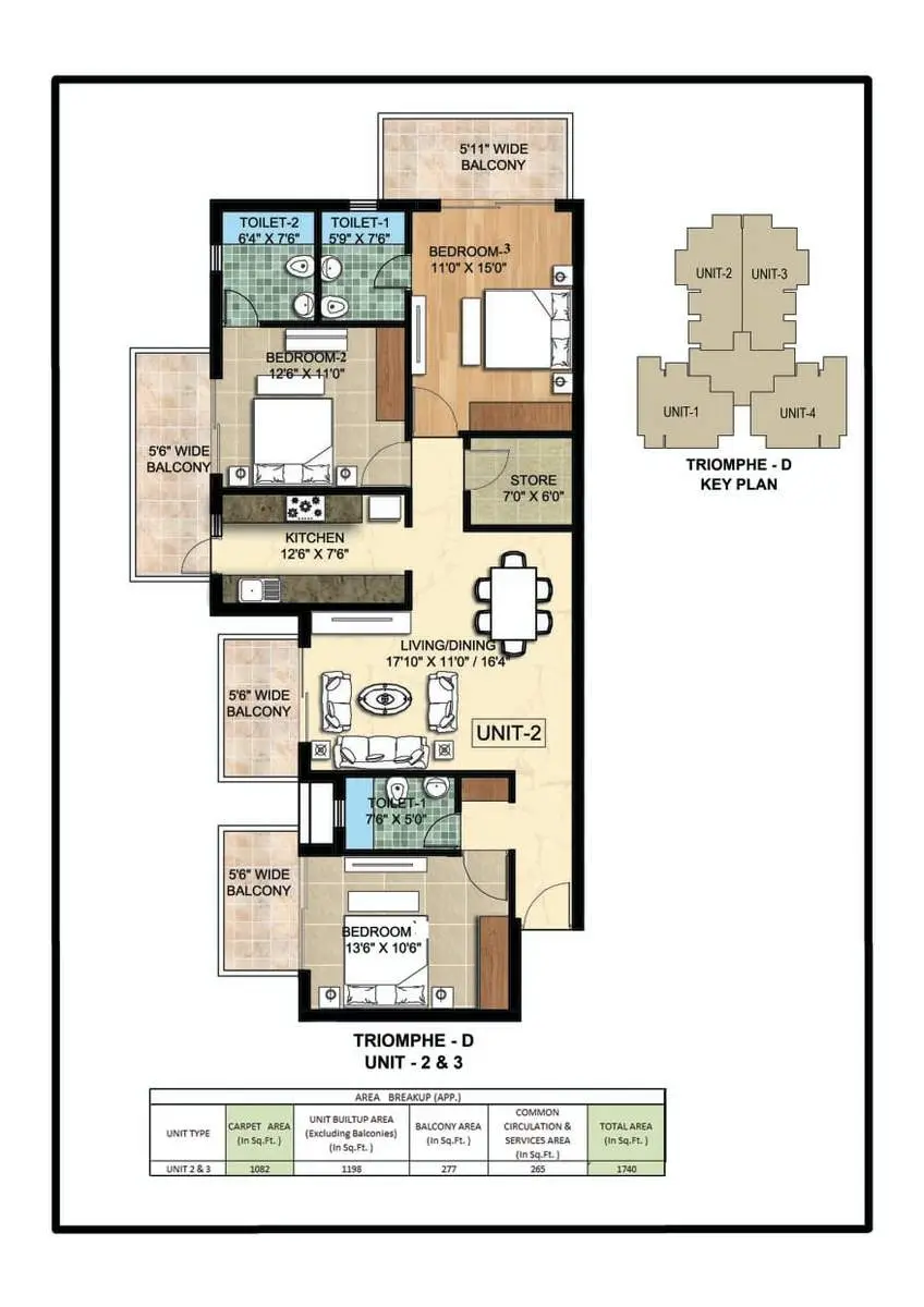 3 BHK &ndash; 1,725 sq.ft.