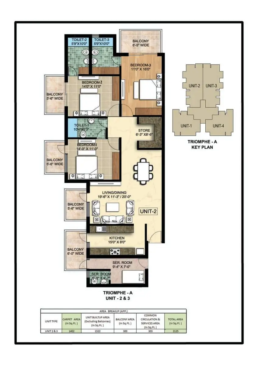 3 BHK &ndash; 1,655 sq.ft.